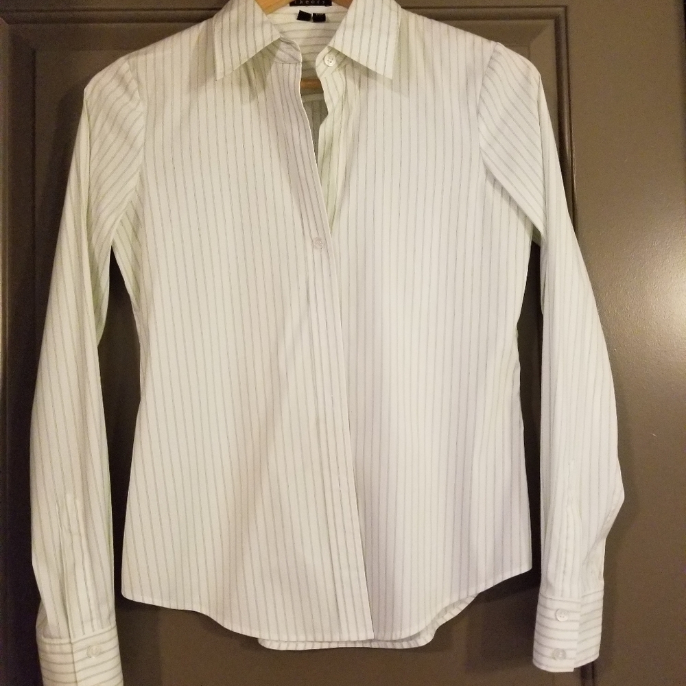 Theory green and white striped button down
